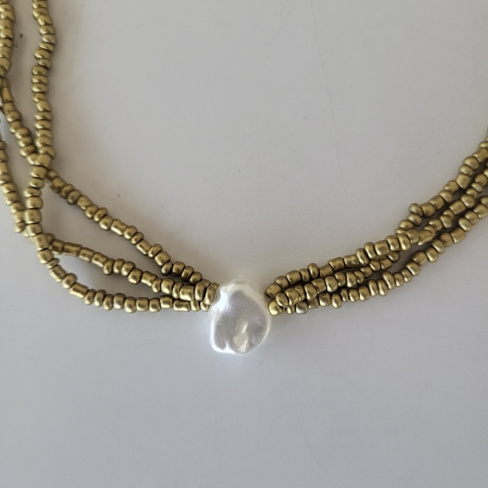 Faux Pearl and Gold Beaded Necklace - Picture 3 of 5